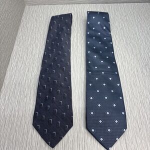 Hugo Boss mens ties lot of 2 navy geometric silk wool blend classic‎ neckties